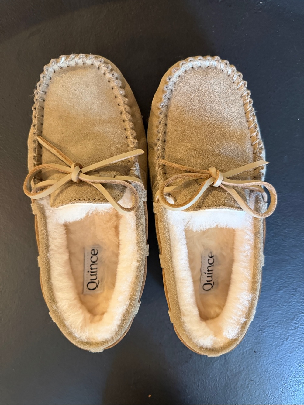 Quince Kids Tan Suede Moccasin-Style Slippers with Bow